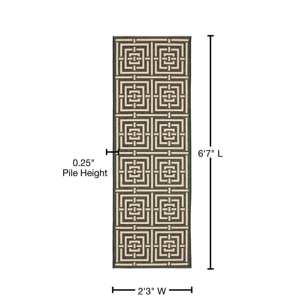 Courtyard CY6937 Power Loomed Indoor and Outdoor Runner Rug - Black/Bone - 2'3"x6'7" - Safavieh