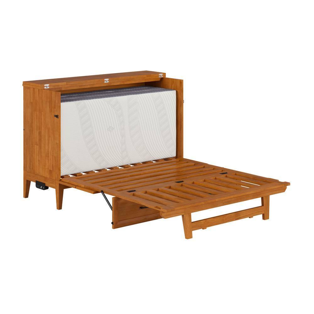 AFI Santa Fe Full Wood Murphy Bed Chest with Mattress and Built-in Charger, Light Toffee