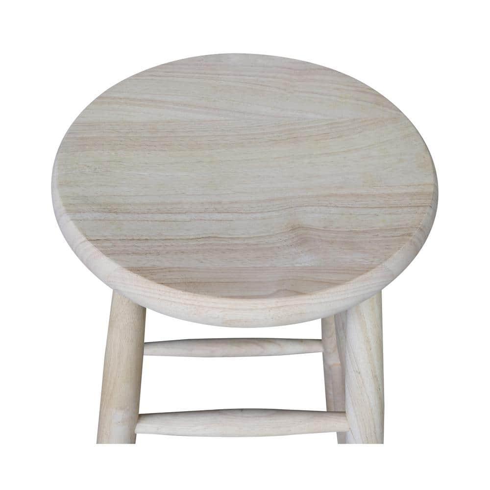 30" Scooped Seat Counter Height Barstool Unfinished - International Concepts: Solid Wood, Round, Backless