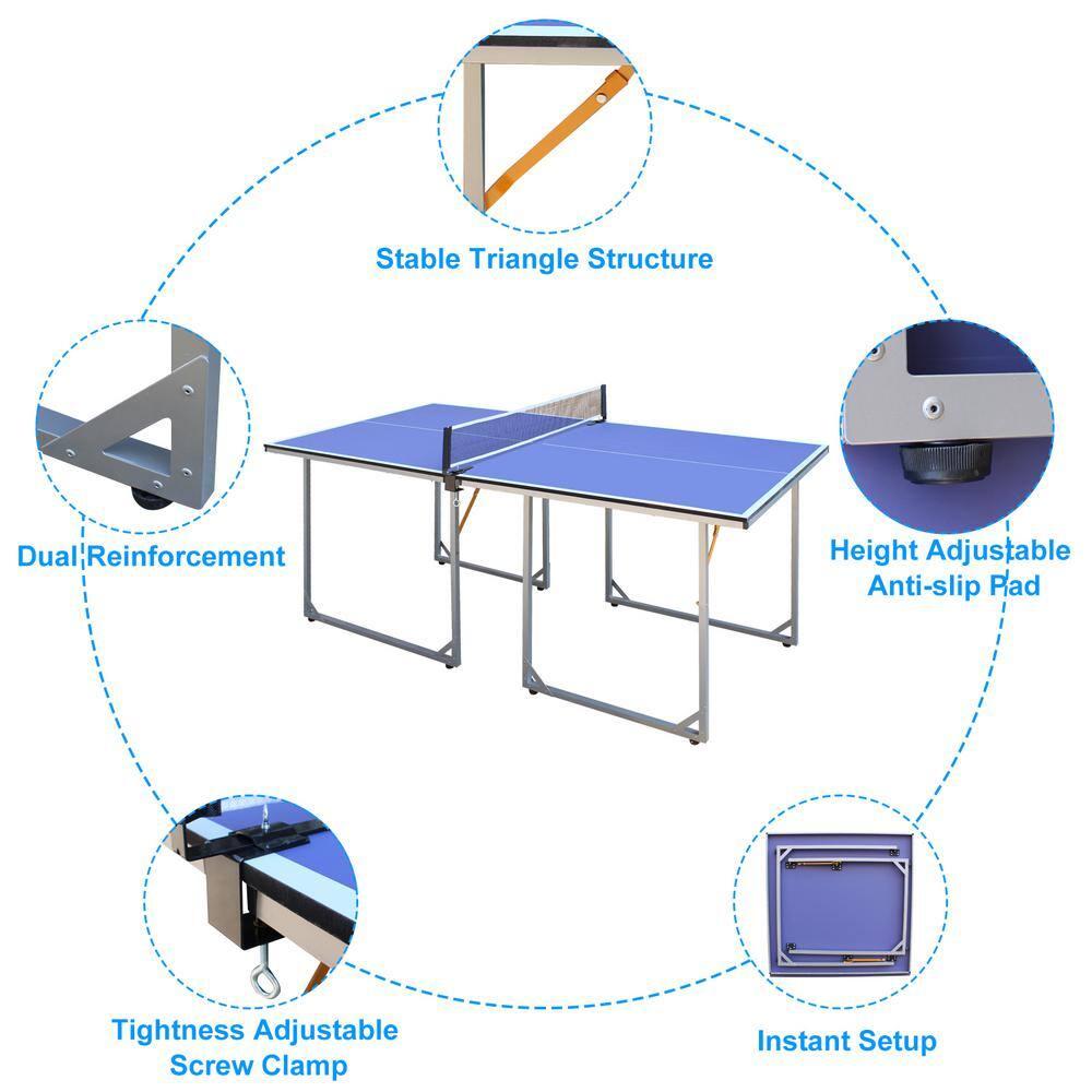 6ft Mid-Size Table Tennis Table Foldable & Portable Ping Pong Table Set for Indoor & Outdoor Games with Net  2 Table Tennis Paddles and 3 Balls