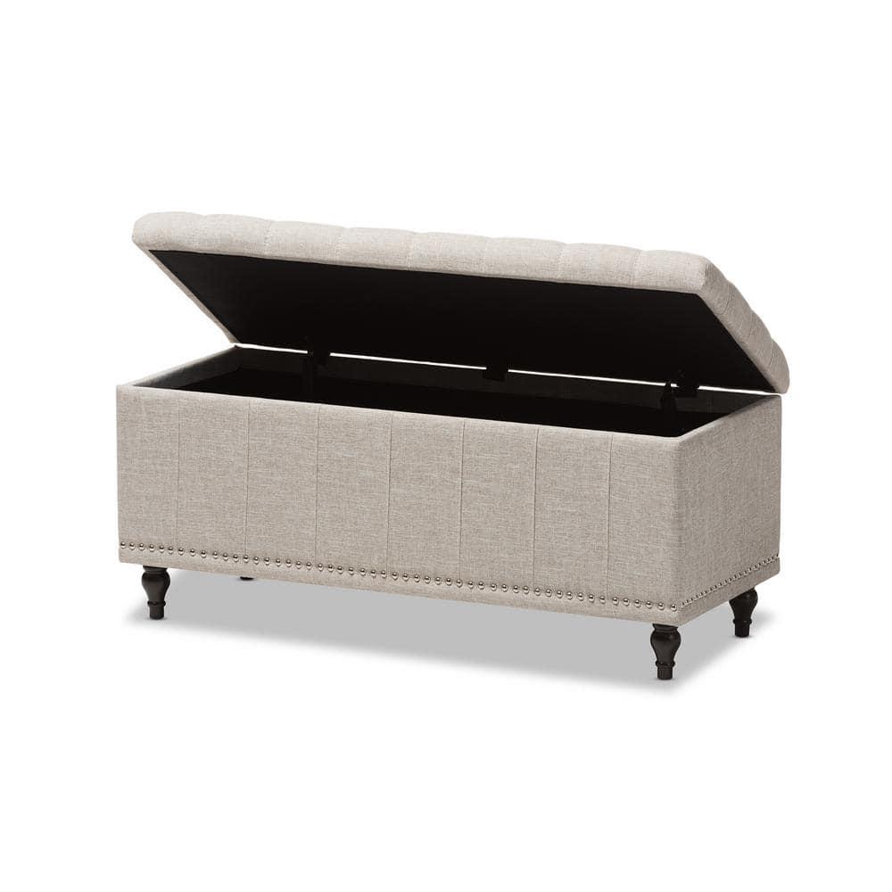 Kaylee Modern Classic Fabric Upholstered Button - Tufting Storage Ottoman Bench - Buff Beige - Baxton Studio