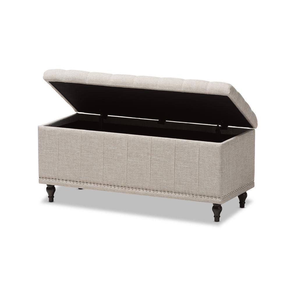 Kaylee Modern Classic Fabric Upholstered Button - Tufting Storage Ottoman Bench - Buff Beige - Baxton Studio