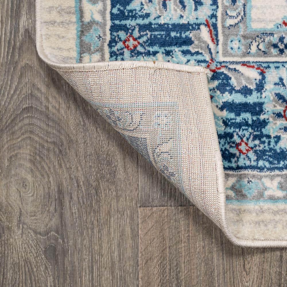 2'x8' Modern Persian Vintage Moroccan Traditional Area Rug, Cream/Navy - JONATHAN Y