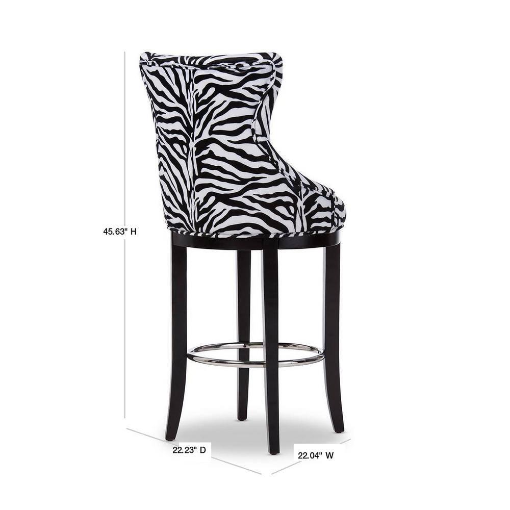 Baxton Studio Peace Modern and Contemporary Zebra Print Patterned Fabric Upholstered Barstool with Metal Footrest Beige: Plywood Frame