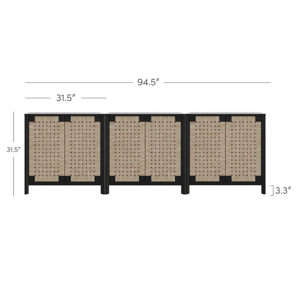 Nathan James Rustic Wood TV Stand Cabinet With Seagrass Door Panels