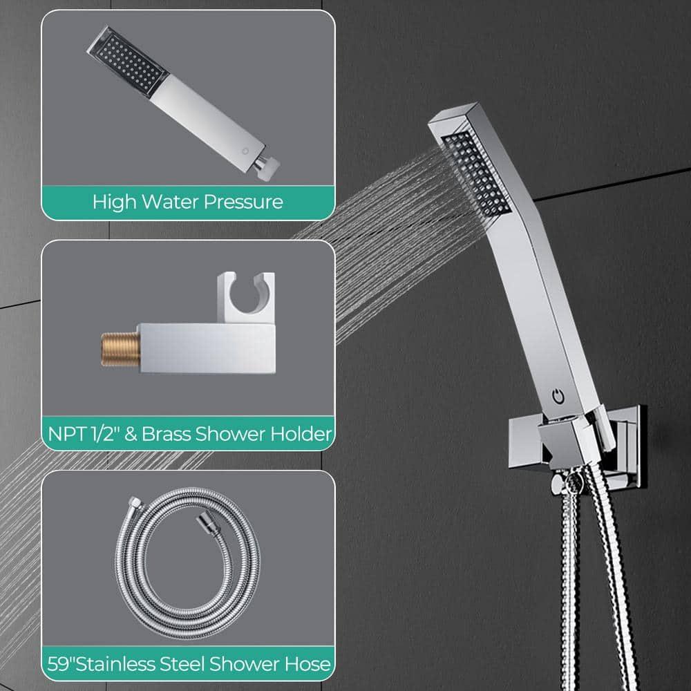 FORIOUS Shower Head System, 12 Inch Rain Shower Faucet Set with Handheld Spray Combo Rough-in Valve, Solid Brass Pressure Balanced Valve Trim Kit, Ceiling Mount, Chrome