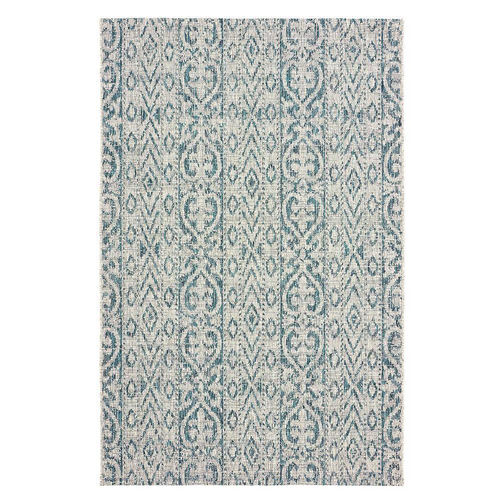 LR Home Victoria Damask Performance Indoor/Outdoor Area Rug, Blue/Gray, 3' x 5'