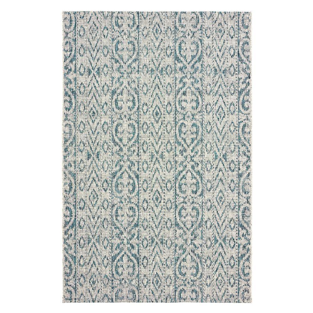 LR Home Victoria Damask Performance Indoor/Outdoor Area Rug, Blue/Gray, 3' x 5'