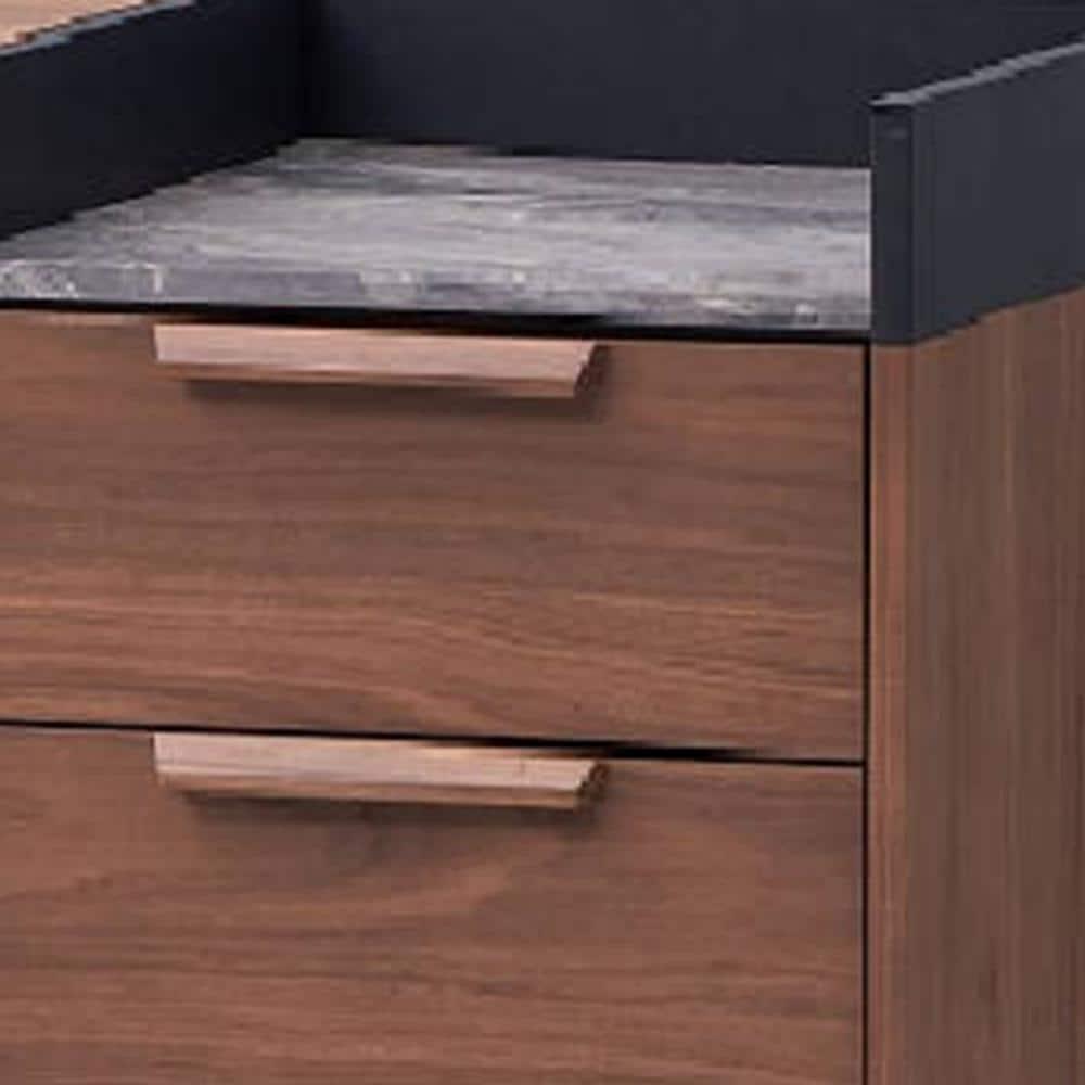 Benjara BM312376 53 in. Evis Sideboard Server Console with 2 Cabinets & Stone Top, Walnut Brown