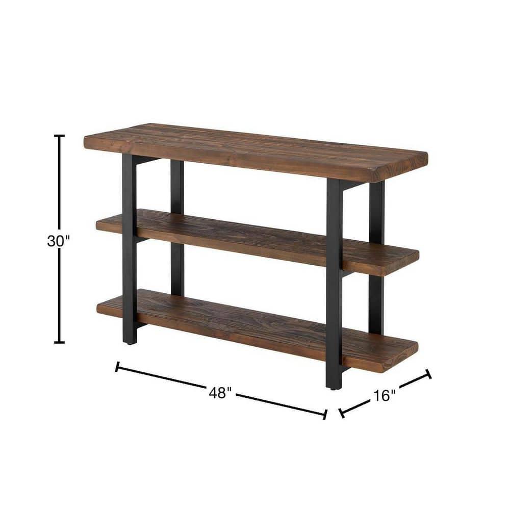 Pomona 2 Shelf Console Table Brown - Alaterre Furniture: Rustic Sofa Table, Metal Frame, Wood Top, Entryway Furniture