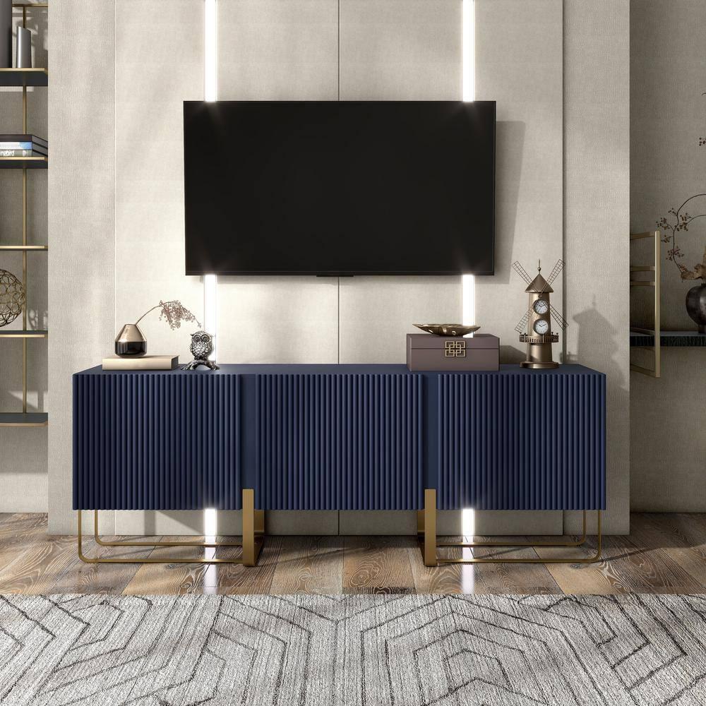 miBasics Forast Modern 3 Door Storage TV Stand for TVs up to 65" Indigo Blue