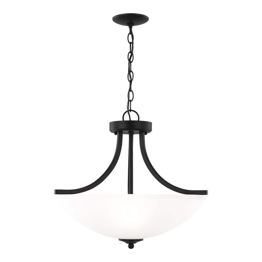 Generation Lighting 7716503-112 Geary Small Three - Light Semi-Flush Convertible Pendant Hanging Modern Fixture, Midnight Black