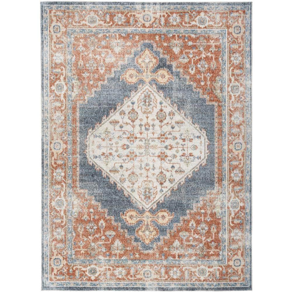 Nourison Astra Machine Washable Vintage Persian Indoor Rug Denim Multi 5'3" x 7'