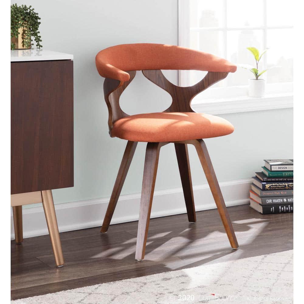 LumiSource Gardenia Mid-Century Modern Dining Accent Chair with Swivel Orange/Walnut: Polyester Upholstery, Wood Legs, No Assembly Required