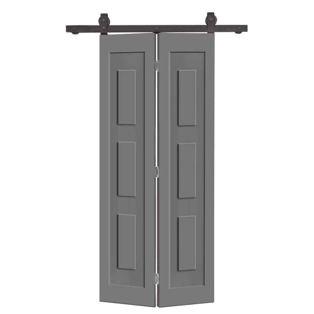 Calhome 3 Panel Shaker Composite Bi-Fold Door with Sliding Barn Door Hardware Kit