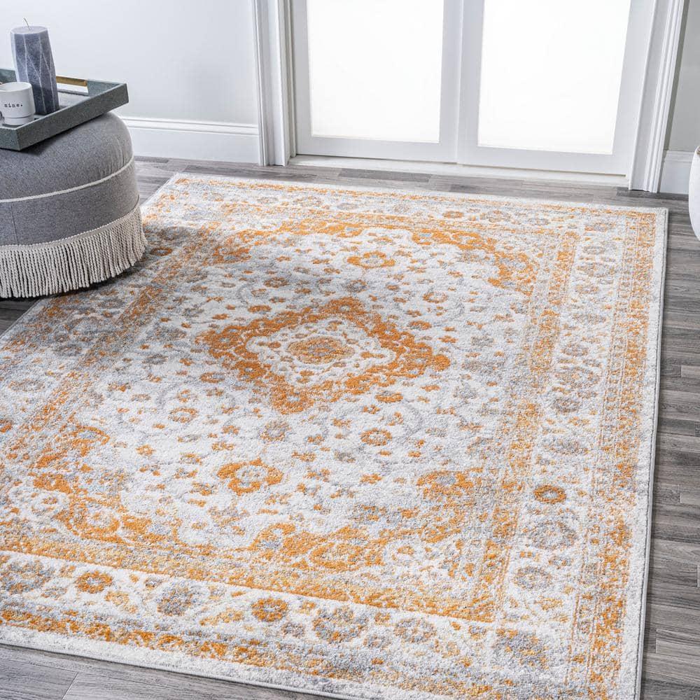 3'x5' Indhira Ornate Medallion Persian Area Rug, Orange/Cream - JONATHAN Y