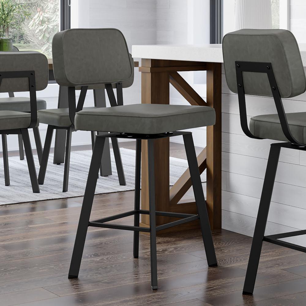 Amisco Clarkson Upholstered Barstool: Faux Leather, Steel Frame, Fixed Height 30", Square Base