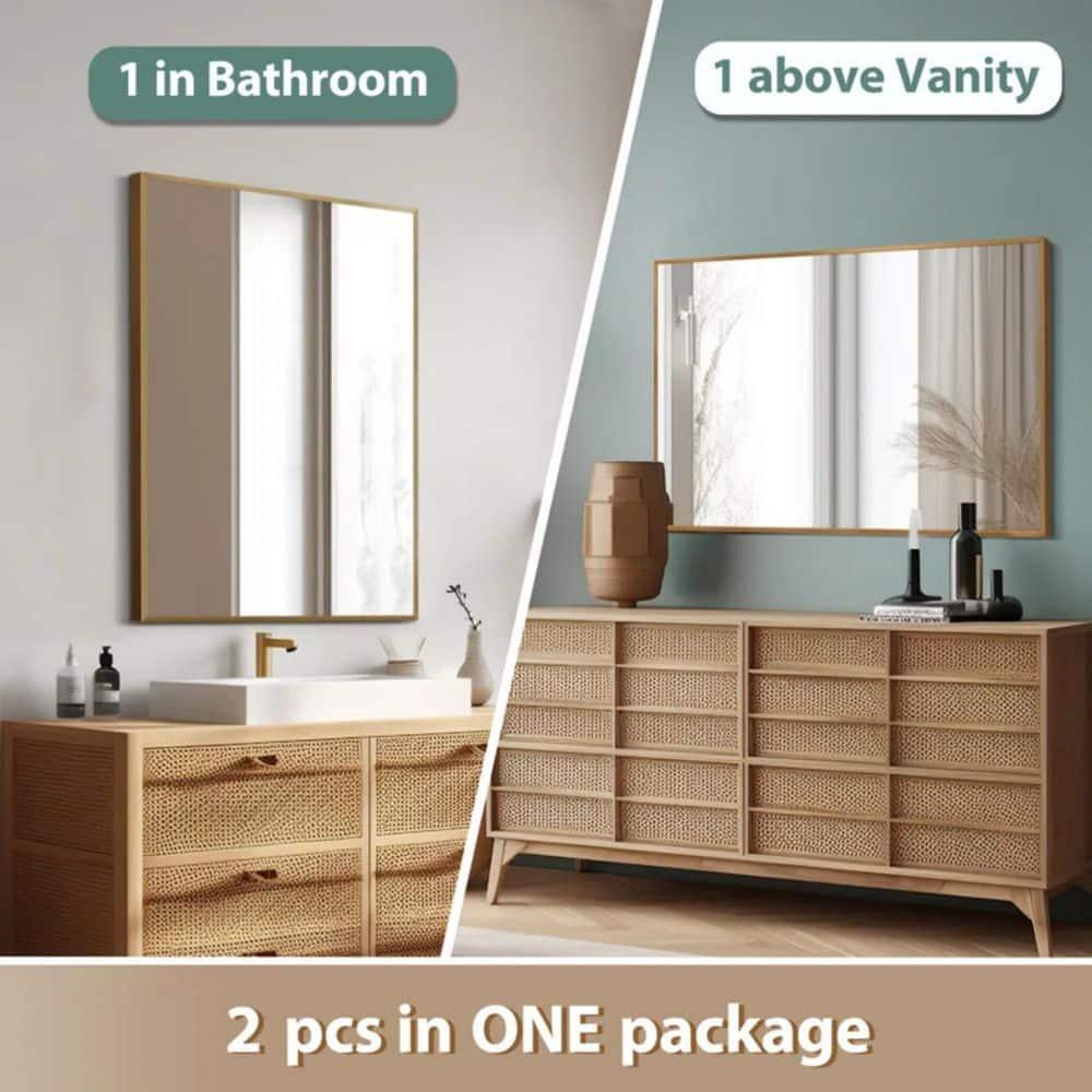 Dovelina Modern Metal Arched Wall Mirror Bathroom Vanity Mirror (Set of 2) - 24" x 36",Gold