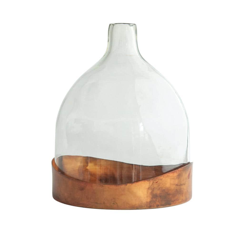 10" x 7" Glass Cloche with Metal Antique Copper Finish Trays Brass - Storied Home: Vintage Display Dome, Elegant Terrarium