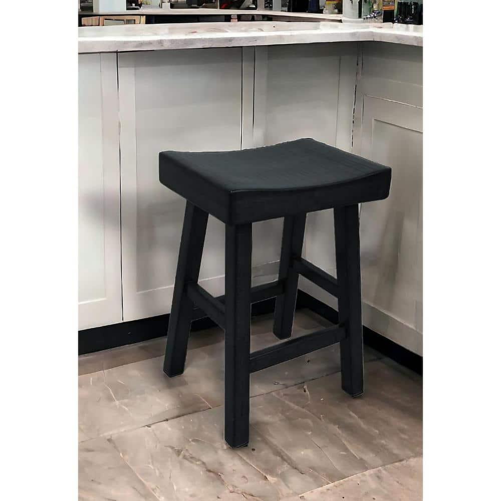 HomeRoots 25" Black Solid Wood Backless Counter Height Bar Chair