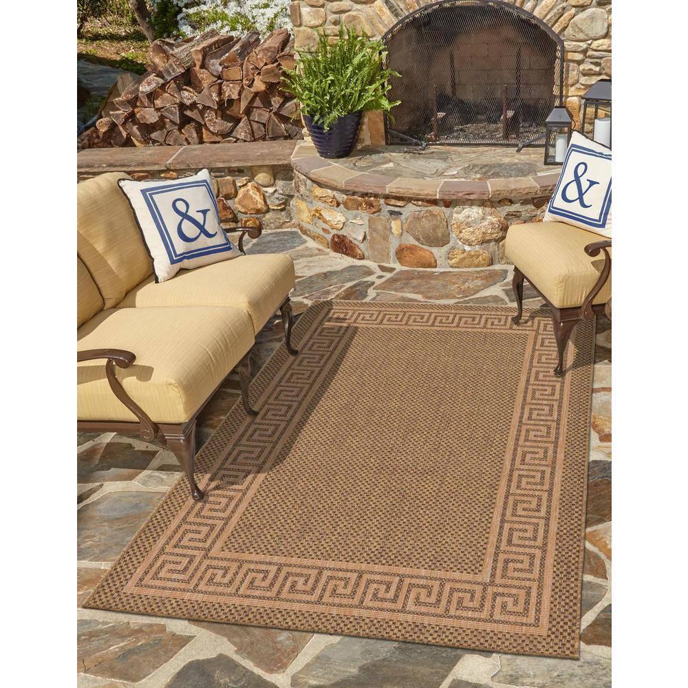 Unique Loom 3' 3 x 5' 1 Brown Outdoor Border Greek Key Area Rug