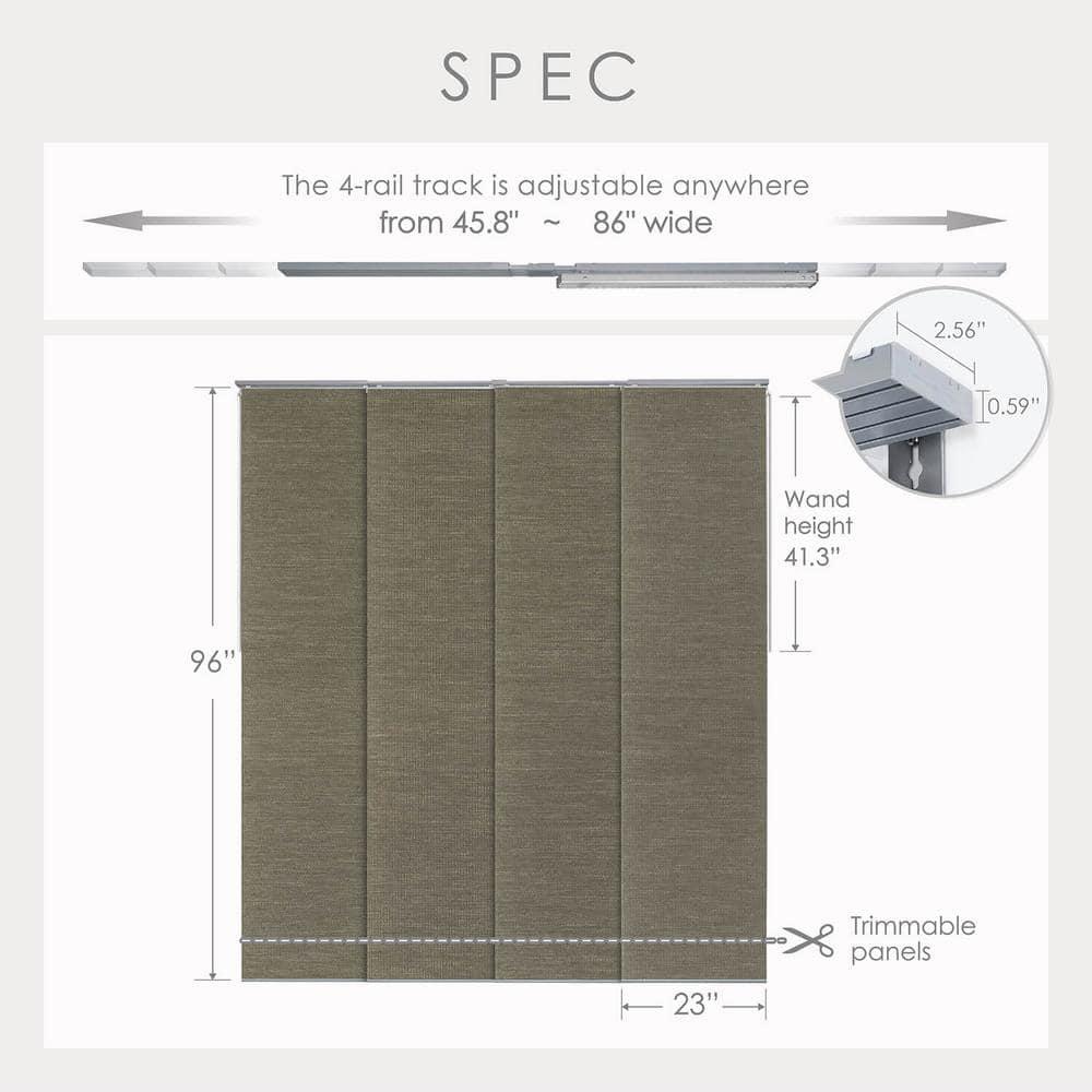 GoDear Design Adjustable Sliding Panel Track Blind 45.8"- 86" W x 96" H, Vertical Blinds, Light Filtering, Peppercorn