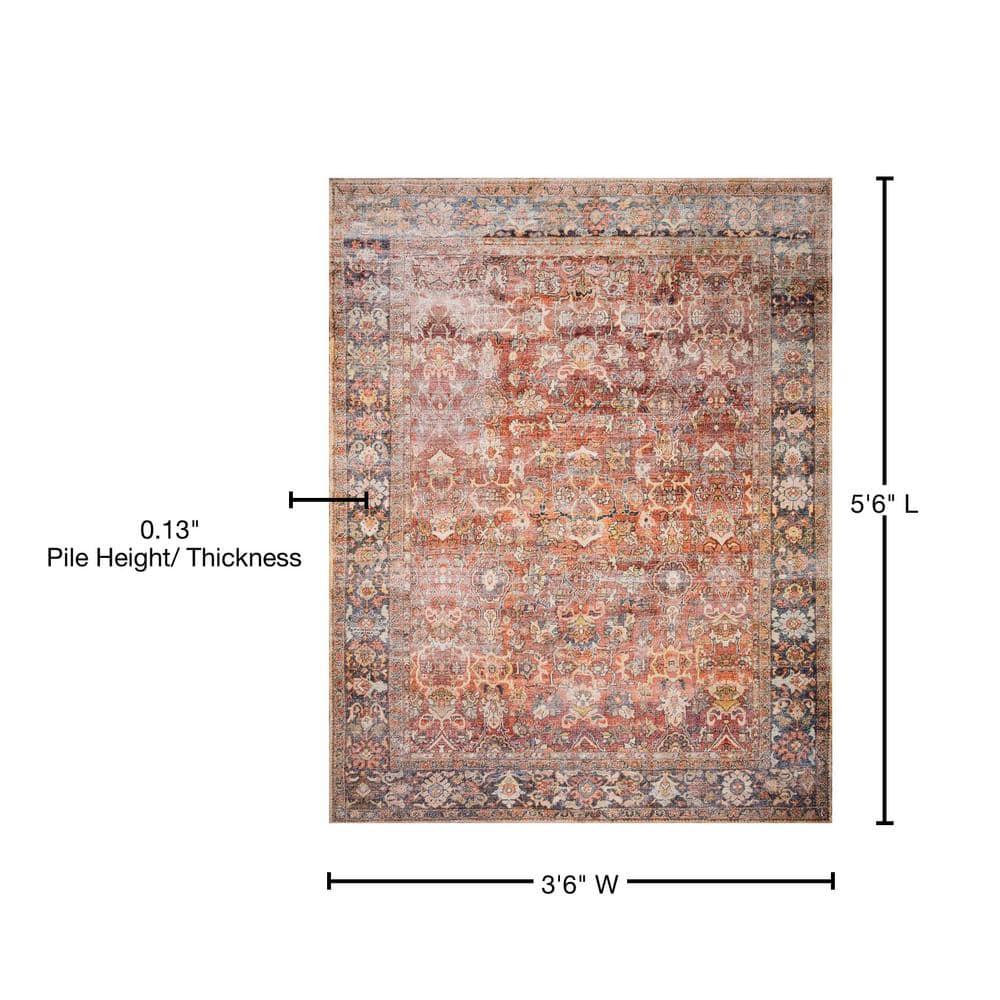 Loloi Layla Collection, LAY-02, Spice/Marine, 3'-6" x 5'-6", .13" Thick, Accent Rug, Soft, Durable, Vintage Inspired, Distressed, Low Pile, Non-Shedding, Easy Clean, Printed, Living Room Rug