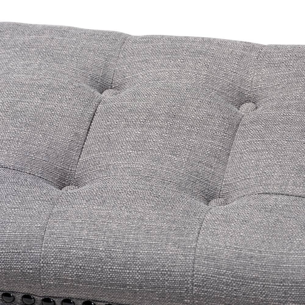Perret Modern and Contemporary Gray Linen Fabric Upholstered Oak Brown Finished Wood Bench