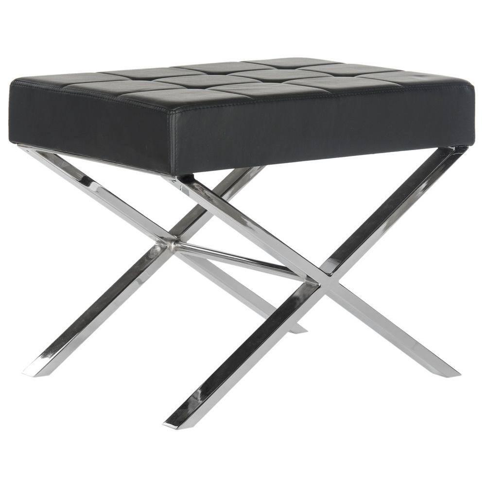 SAFAVIEH Sienna Modern Glam X-Leg Upholstered Rectangular Ottoman, Black/Chrome\