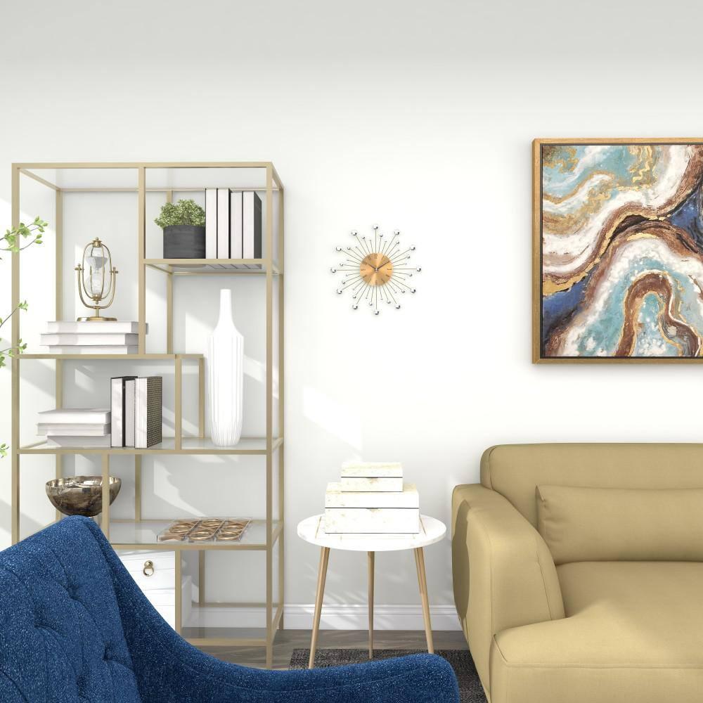 DecMode Gold Metal Glam Wall Clock, 15”L x 0.5”W x 15”H, Features Starburst Design