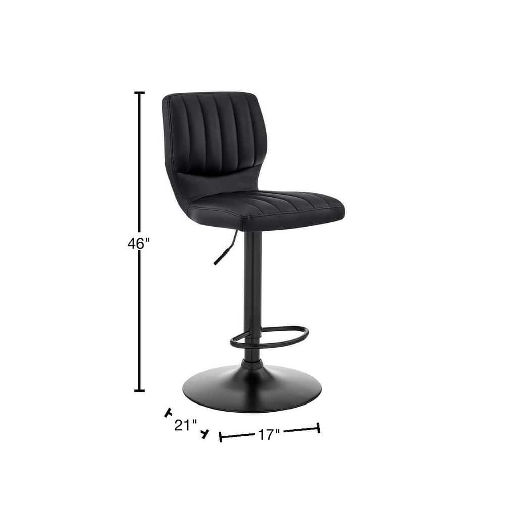 Bardot Adjustable Barstool with Faux Leather and Metal Finish Black - Armen Living: Swivel, Hydraulic Lift, 360-Degree Function