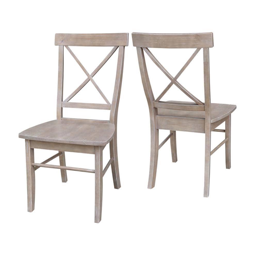 Set of 2 X Back Chairs with Solid Wood Seat Washed Gray/Taupe - International Concepts
