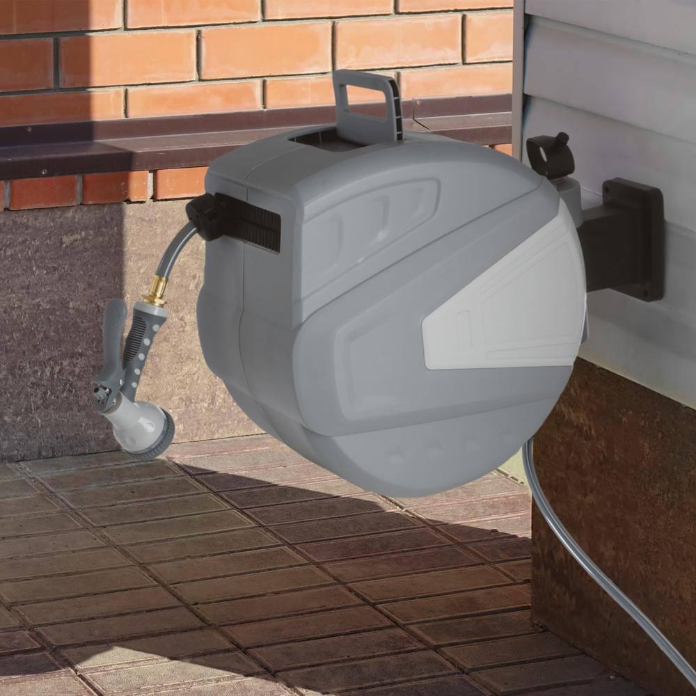 Retractable Hose - 100 FT Garden Hose with 9 Nozzle Patterns - Hose Reel Wall Mount with 180-Degree Swivel Bracket and Auto-Rewind by Pure Garden