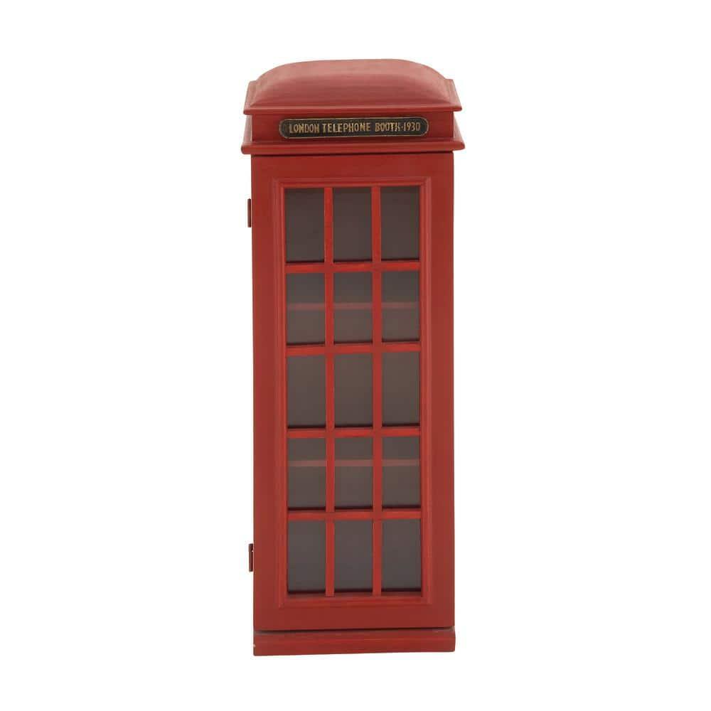 DecMode 11" x 30" Red Wooden London Telephone Booth 2 Shelf Storage Unit, 1-Piece