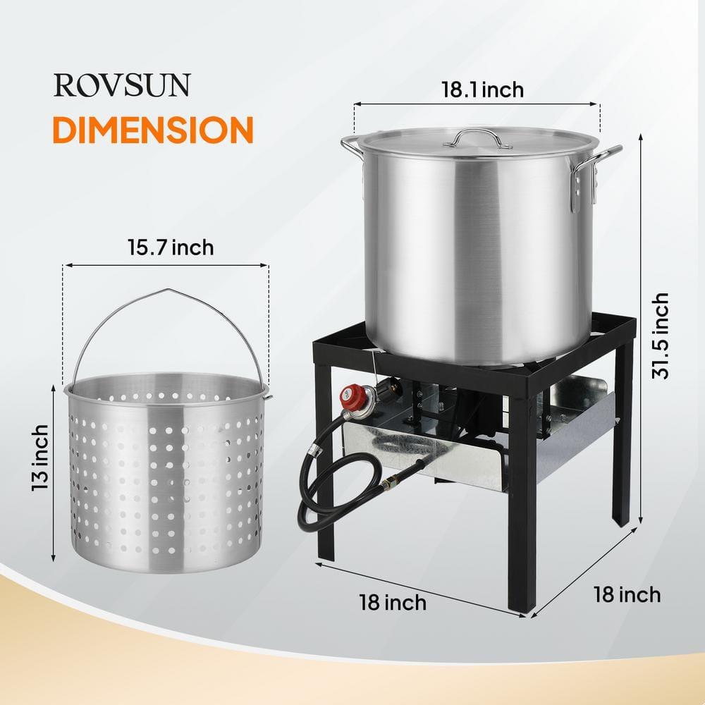 ROVSUN 60QT Turkey Fryer & Seafood Boiler Steamer with 150,000 BTU Propane Stove, Aluminum Outdoor Deep Fryer with Basket & Hook for Outdoor Backyard