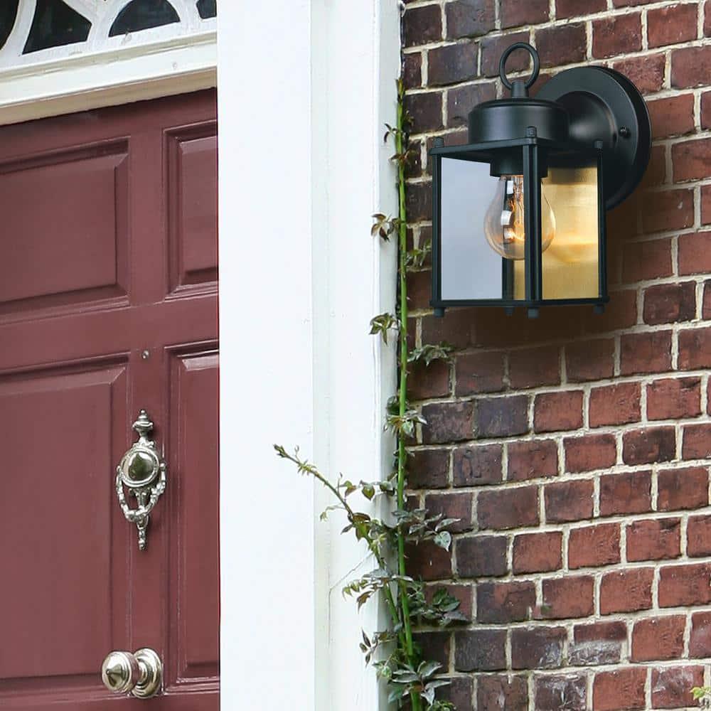 Designers Fountain Outdoor Wall Mount Lantern Sconce, Black Finish, Weather Resistant, Clear Glass, Porch Light, Exterior Lighting Fixture, Outdoor Lights for House, Patio, Garage, 1161-BK