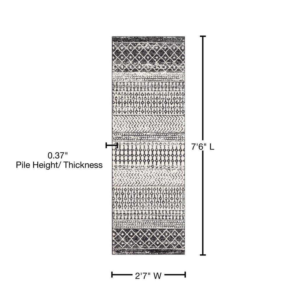 Livabliss Elaziz Boho Moroccan Runner Area Rug,2'7" x 7'6",Black