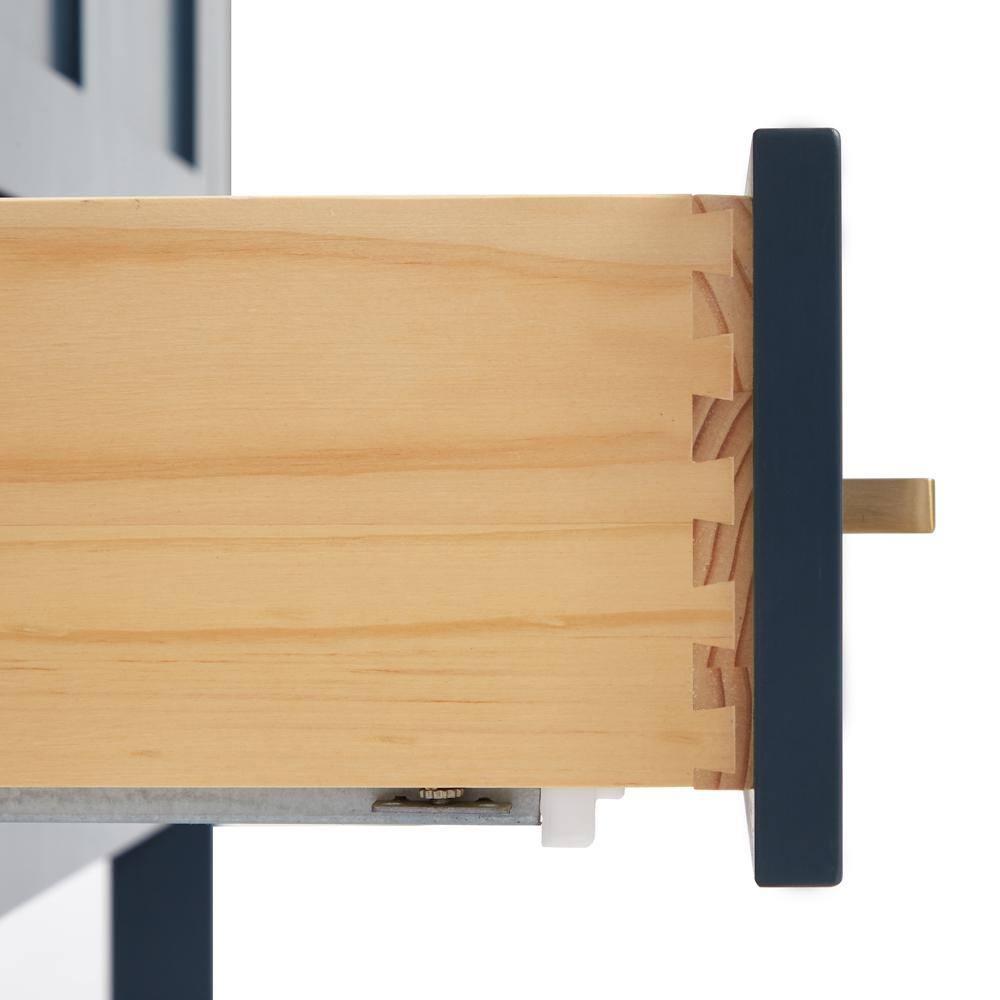 ARIEL Cambridge 43 Inch Midnight Blue Bathroom Vanity with Single Sink, Solid Wood, White Quartz Countertop, 1.5-Inch Edge, Right Rectangular Undermount Sink, 2 Soft Closing Doors, 5 Drawers