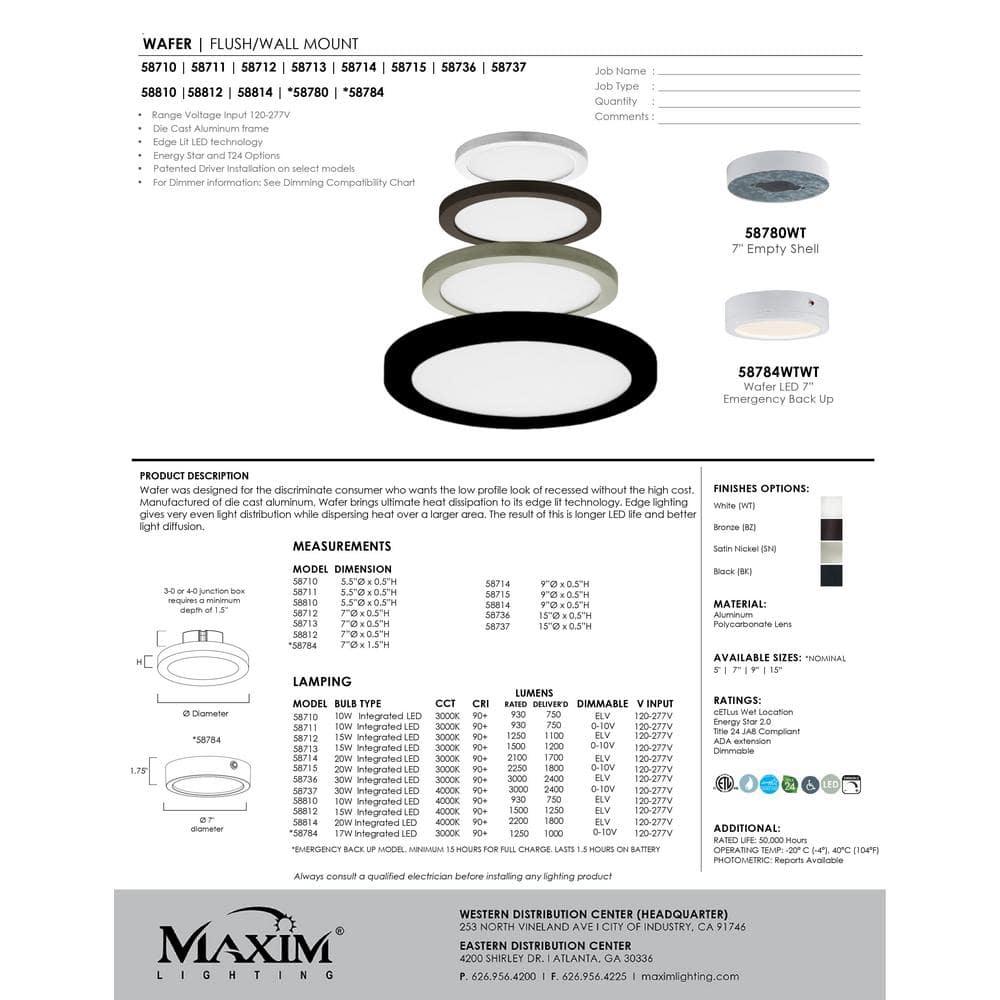 30W 1 Led Flush Mount-0.5 Inches Tall And 15 Inches Wide-White Finish Maxim Lighting 58736Wtwt