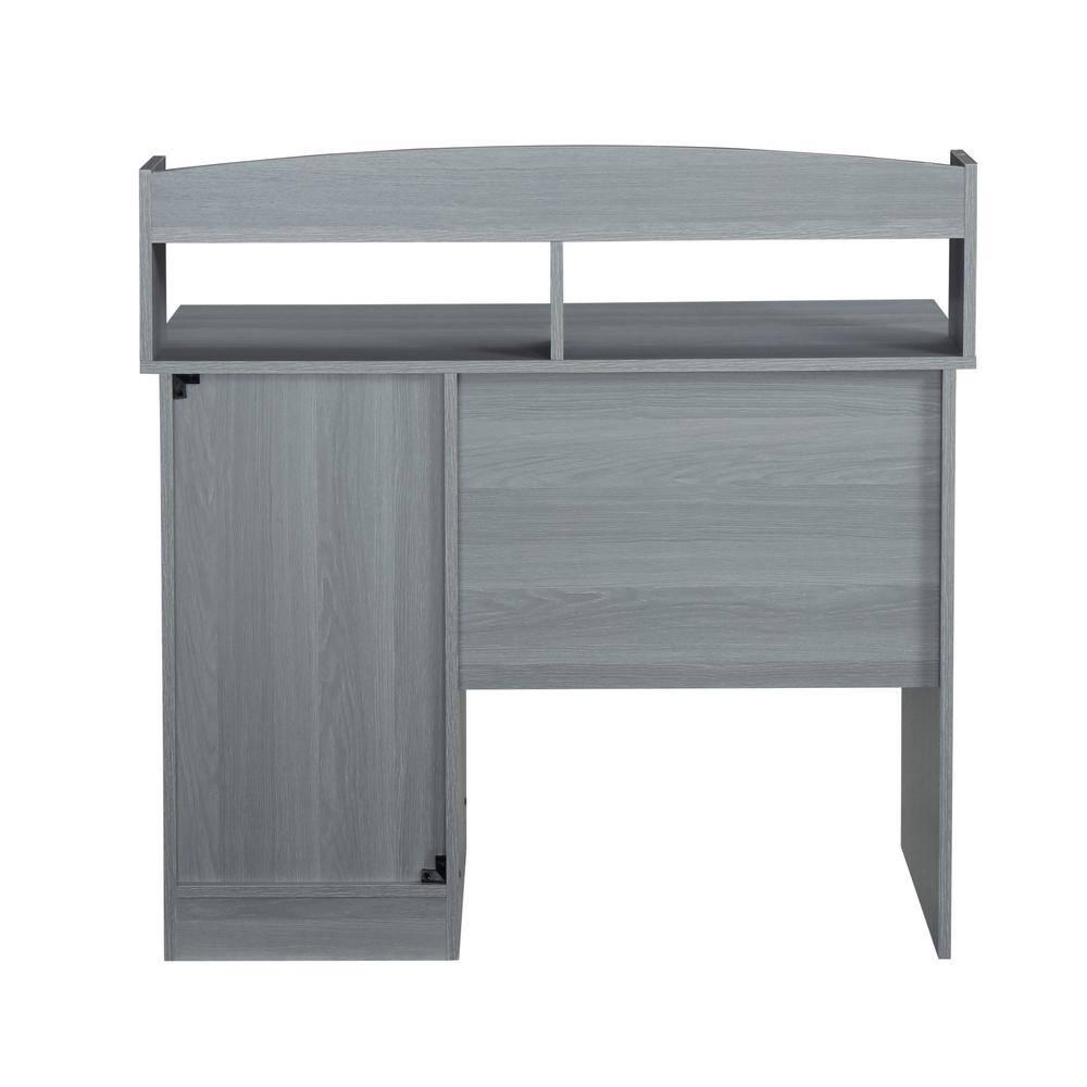 Modern Office Desk with Hutch Gray - Techni Mobili: Laminated Particle Board, Storage Hutch