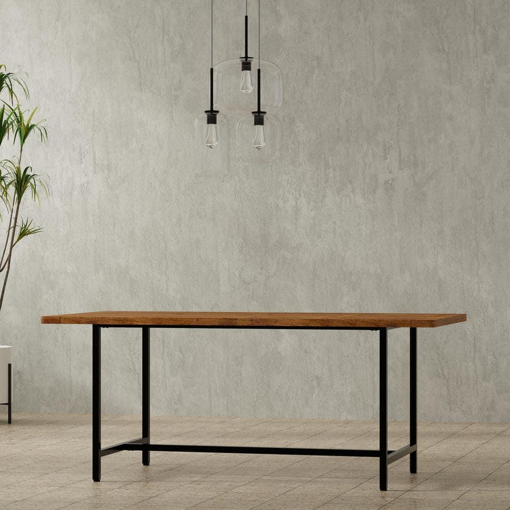 Simpli Home Campbell 72"W Mango Wood Industrial Dining Table, Powder-Coated Metal Base, Rectangle