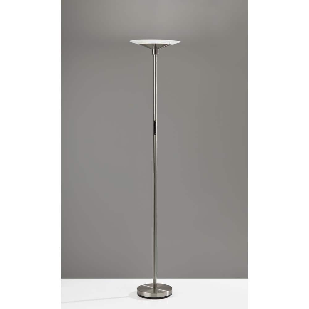 Adesso Solar Torchiere (Includes LED Light Bulb) Silver: Modern Touch Sensor, Dimmable Glass Shade, ETL Listed