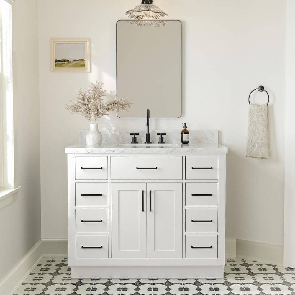 Wildon Home® Tidworth 42'' Solid Wood Single Bathroom Vanity with 1.5'' Carrara Quartz Top, Rectangular Sink