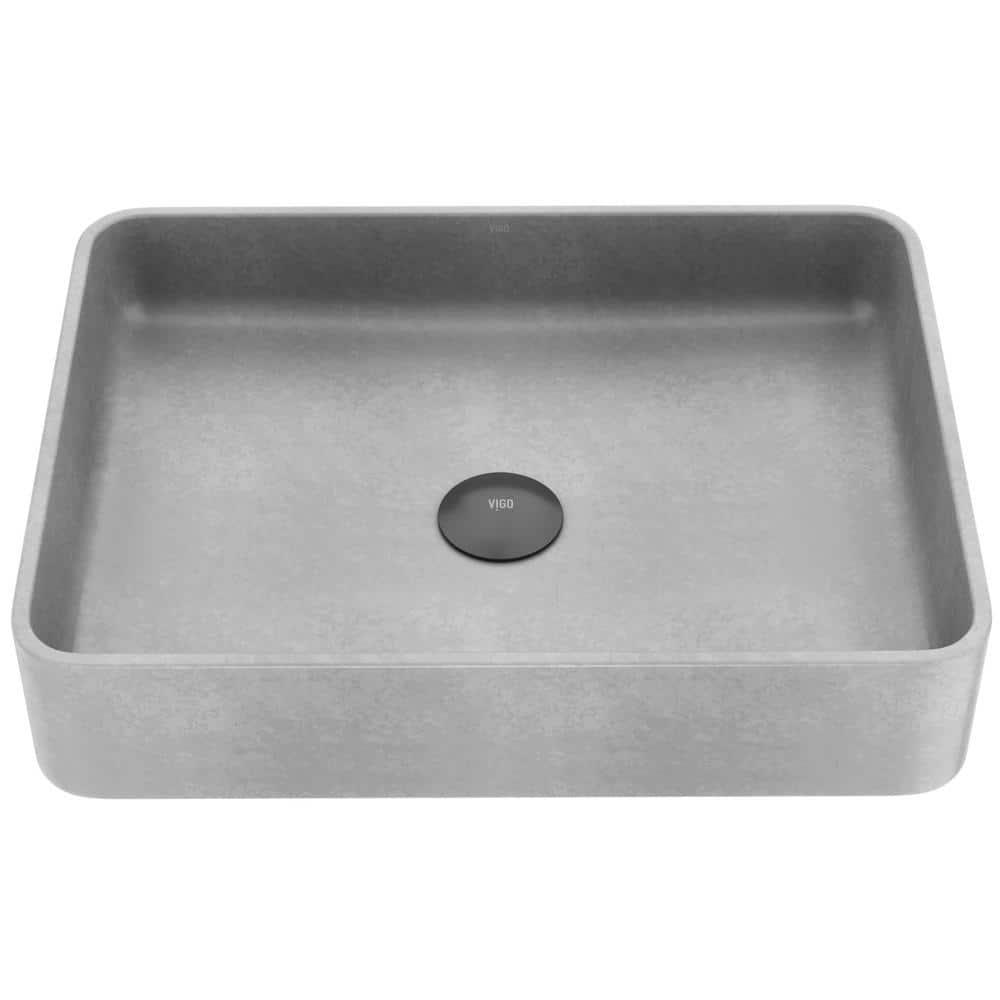 Tarragona Gothic 19" L x 14" W x 4" H Gray Concreto Stone Handmade Rectangular Vessel Bathroom Sink
