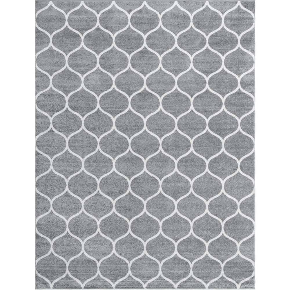 Unique Loom 9' 0 x 12' 0 Trellis Frieze Rounded Light Gray Area Rug