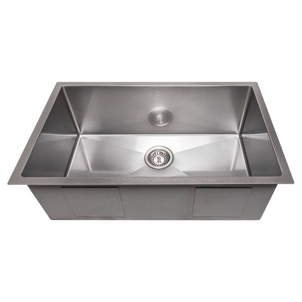 ZLINE 30 in. Meribel Undermount Single Bowl Satin Stainless Steel Kitchen Sink with Bottom Grid (SRS-30S)