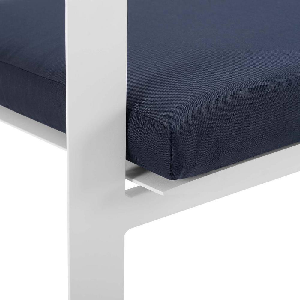 Modway Baxley Stackable Outdoor Patio Aluminum Dining Armchair in White/Navy