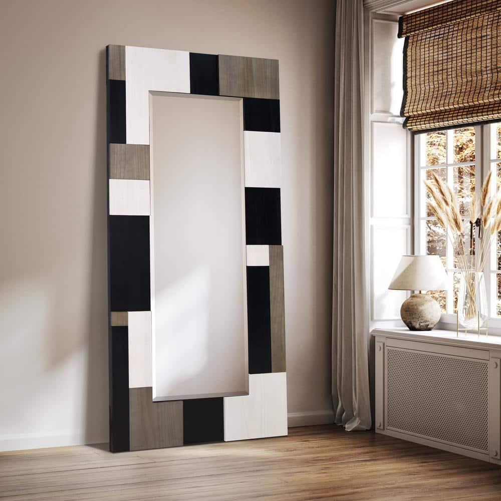 Empire Art Direct "Geometric Blocks" Hand Made Solid Paulownia Wood Beveled Leaner Mirror size 80" x 40"