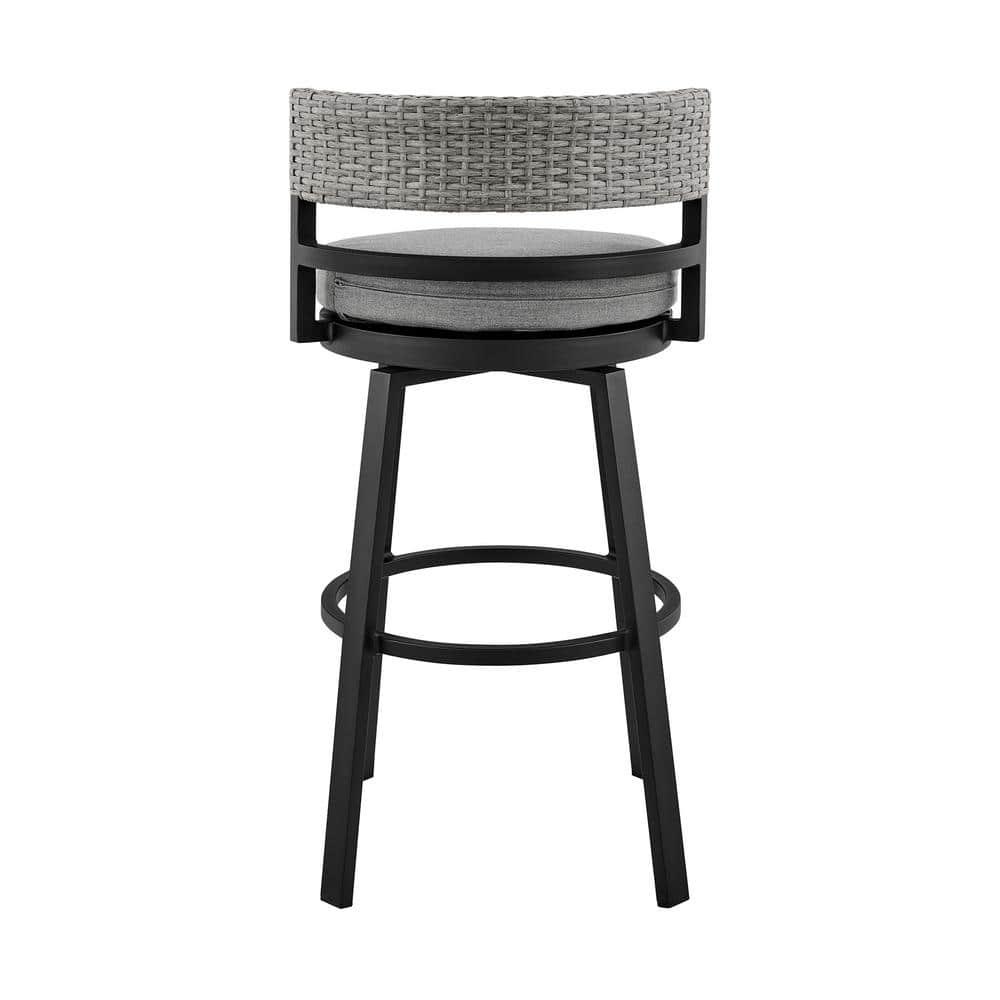 33 x 22 x 22 in.Encinitas Outdoor Patio Counter or Bar Height Bar Stool in Aluminum with Wicker and Grey Cushions