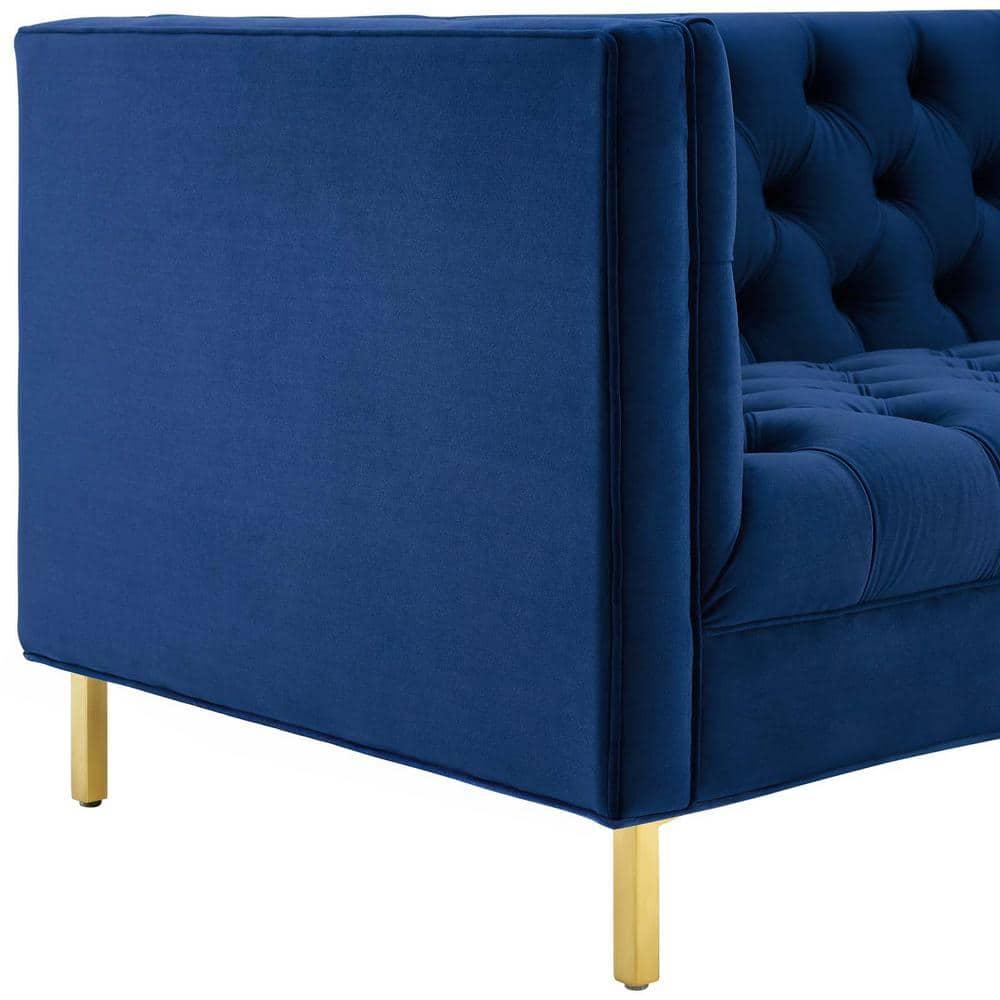 Modway Delight Tufted Button Performance Velvet Stainless Steel Sofa in Navy